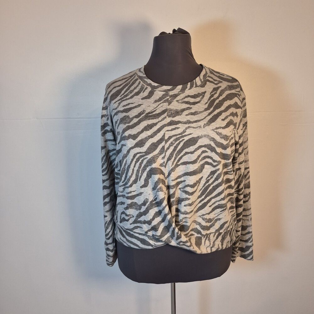 Knox Rose Women's Twist-Front Sweatshirt Size XXL Heather Gray Zebra Striped